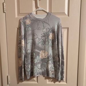 Gilli Gray and Cream Floral Crewneck Sweater